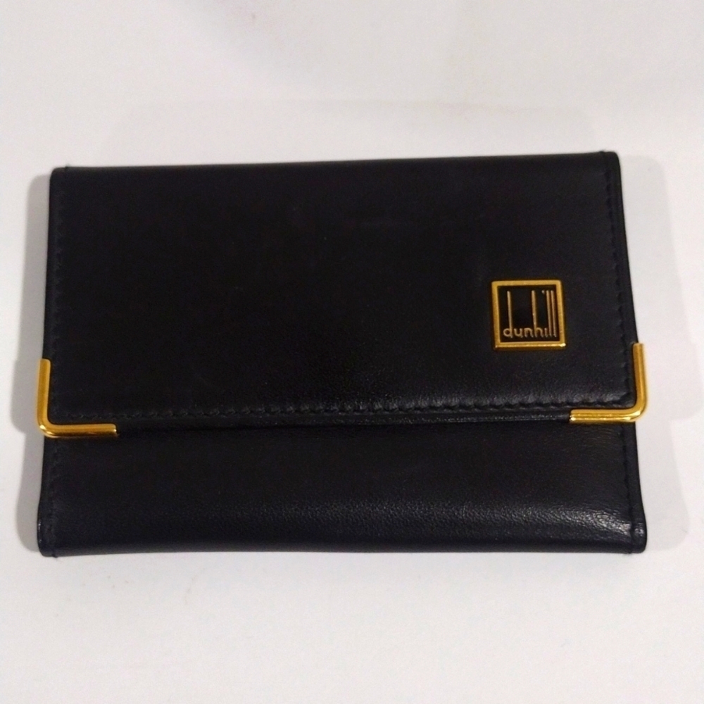 Authentic Dunhill Leather Key Holder – Black & Gold Snap Case, 6 Keys, Designer